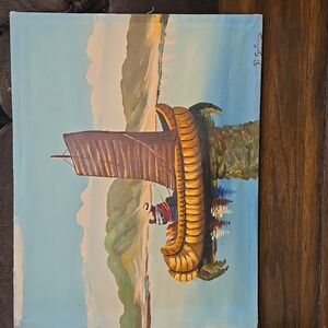 Charming Hand Painted Fishing Boat With Women And A Baby Home Art Canvas 1964